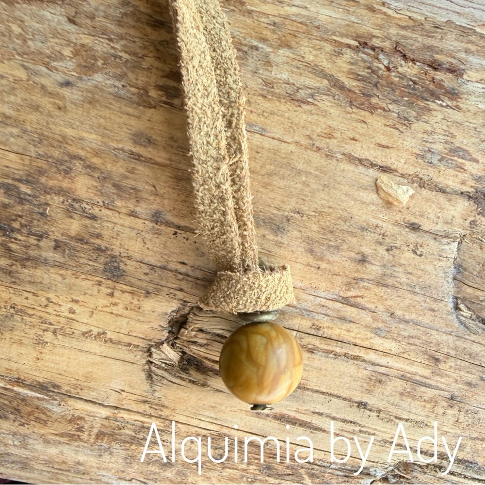 Boho Suede Necklace with Picture Jasper – Minimal Earthy Pendant